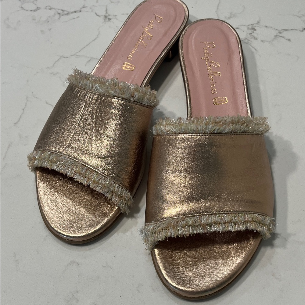 Pretty Balllerinas Rose Gold Fringe Slide Sandals Spanish Size 41
